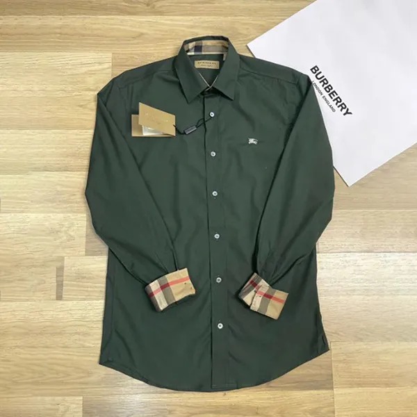 Áo Sơ Mi Nam Burberry Cambridge Long Sleeve Cotton Shirt Green Màu Xanh Lá