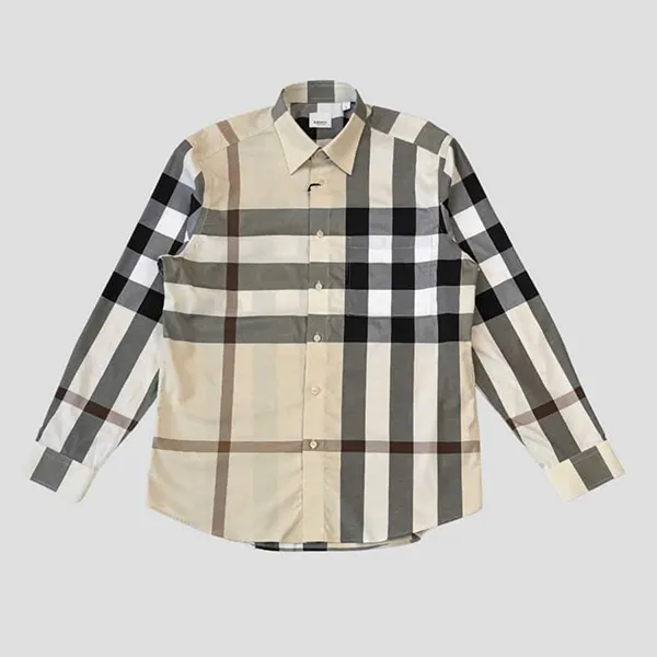 Áo Sơ Mi Nam Burberry Claverdon Long-sleeved Checked Cotton In Beige 81054661 Màu Be Size S