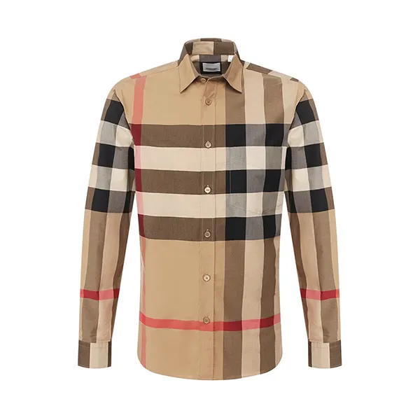 Áo Sơ Mi Nam Burberry Long Sleeve Cotton Shirt 8010213 Màu Be Kẻ Size S