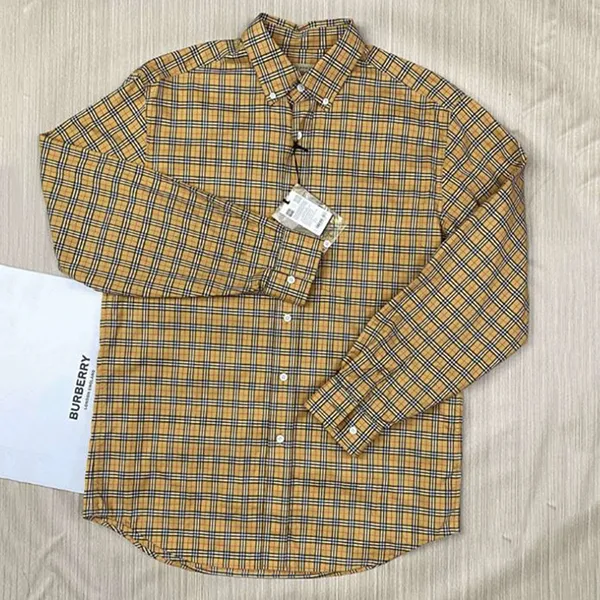 Áo Sơ Mi Nam Burberry Long Sleeve Shirt 8003852 Màu Be Kẻ Size M