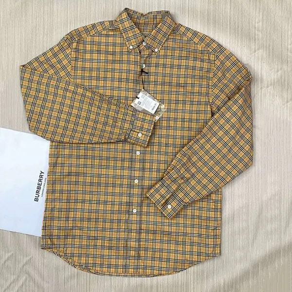 Áo Sơ Mi Nam Burberry Long Sleeve Shirt Màu Be Kẻ Size M
