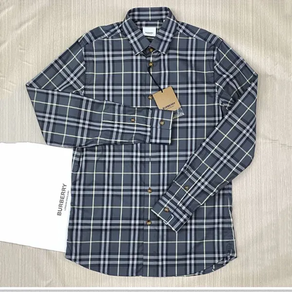 Áo Sơ Mi Nam Burberry Men's Cotton Shirt Grey Màu Xám Kẻ Size XS