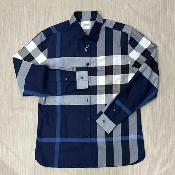 Áo Sơ Mi Nam Burberry Men's Cotton White/DC Blue Ip Check Màu Xanh Kẻ Size L