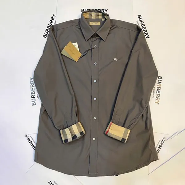 Áo Sơ Mi Nam Burberry Stone Check Grey Cổ Màu Xám