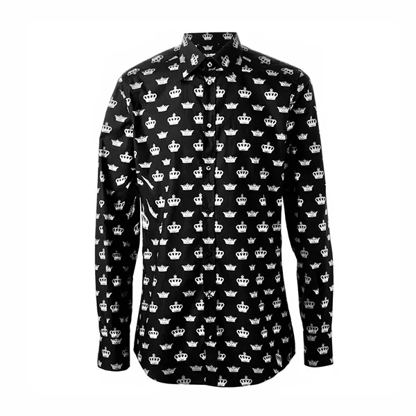 Áo Sơ Mi Nam Dolce & Gabbana D&G Crown Print Shirt G5CX7T FS5TT Màu Đen Họa Tiết Size 40