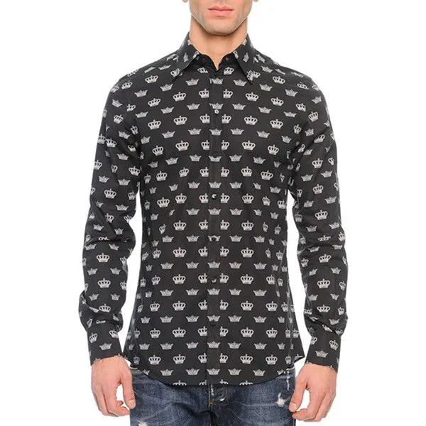 Áo Sơ Mi Nam Dolce & Gabbana D&G Crown Print Shirt G5CX7T FS5TT Màu Đen Họa Tiết Size 40