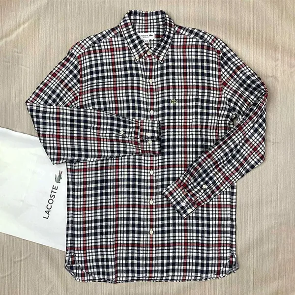 Áo Sơ Mi Nam Lacoste CH9869L Regular Fit Official Linen Check Button Down Shirt Phối Màu Size 39
