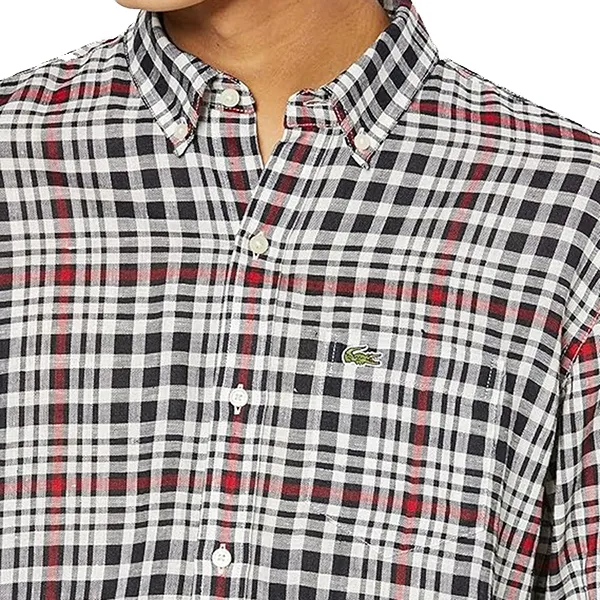 Áo Sơ Mi Nam Lacoste CH9869L Regular Fit Official Linen Check Button Down Shirt Phối Màu Size 39