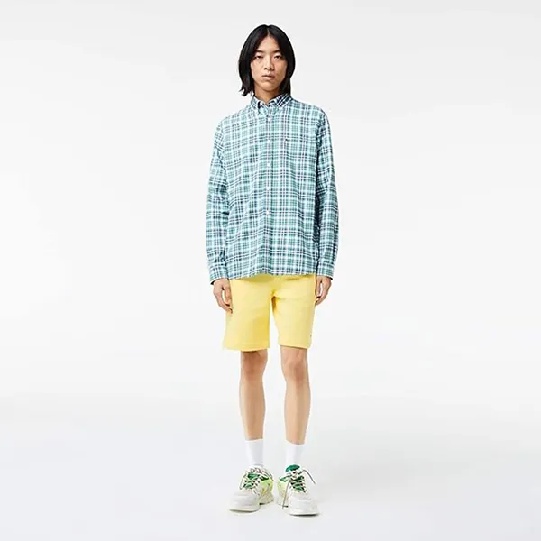 Áo Sơ Mi Nam Lacoste Men's Long Sleeved Top CH5714-00-U9I Màu Xanh Kẻ Size 38