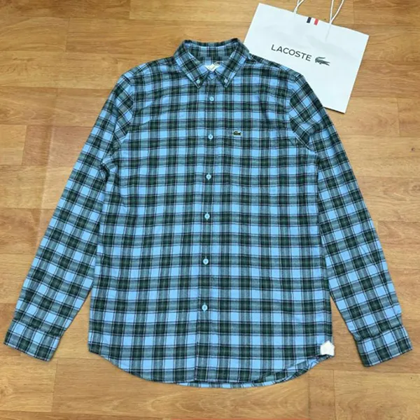 Áo Sơ Mi Nam Lacoste Regular Fit Check Print Shirt CH0208 Màu Xanh Kẻ Size 39