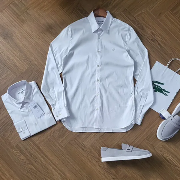 Áo Sơ Mi Nam Lacoste Slim Fit Long Sleeve Crocodile Logo Shirt Màu Trắng Size 37