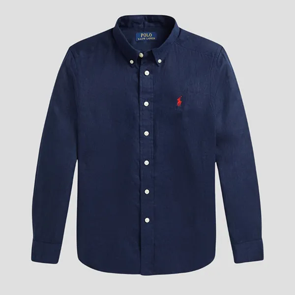 Áo Sơ Mi Nam Ralph Lauren Long Sleeve Logo Pony Cotton In Navy 323967600004 Màu Xanh Navy Size L