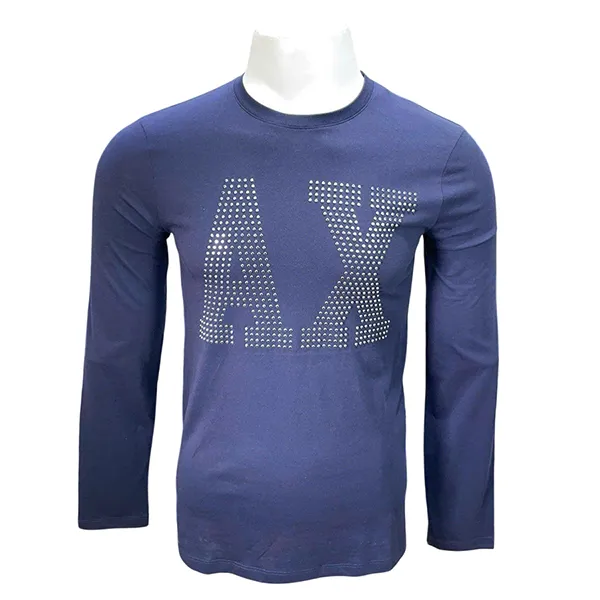 Áo Thun Dài Tay Nam Armani Exchange Đính Hạt 7VZTHM ZJH4Z Màu Xanh Blue Size XS