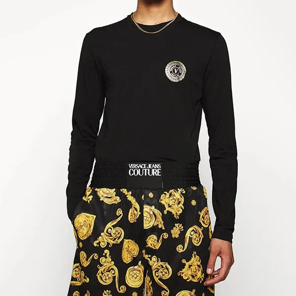 Áo Thun Dài Tay Nam Versace Long-Sleeved T-Shirt Màu Đen Size XS