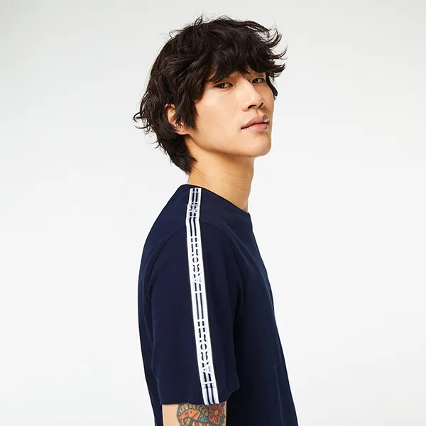 Áo Thun Nam Lacoste Regular Fit Logo Stripe T-Shirt TH5071 166 Màu Xanh Navy Size 3