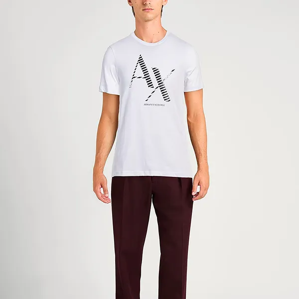 Áo Thun Nam Armani Exchange Chữ Bạc 6RZTKD ZJBYZ Tshirt Màu Trắng Size L