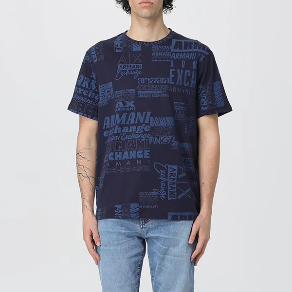 Áo Thun Nam Armani Exchange Nhiều Chữ 3DZTHW ZJ8EZ Tshirt Màu Xanh Navy Size XS