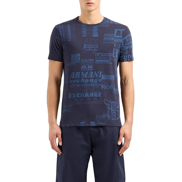 Áo Thun Nam Armani Exchange Nhiều Chữ 3DZTHW ZJ8EZ Tshirt Màu Xanh Navy Size XS