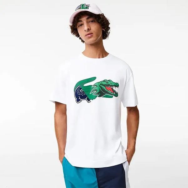 Áo Thun Nam Lacoste Men's Holiday Relaxed Fit Oversized Crocodile T-Shirt TH1410 001 Màu Trắng Size 2