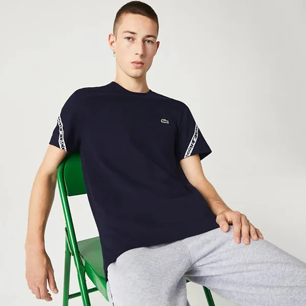 Áo Thun Nam Lacoste Men's Regular Fit Printed Bands T-Shirt TH9873 166 Màu Xanh Navy Size 3