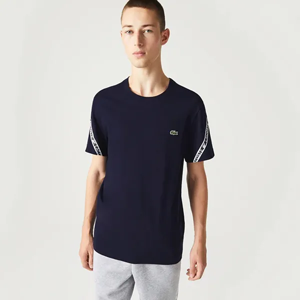 Áo Thun Nam Lacoste Men's Regular Fit Printed Bands T-Shirt TH9873 166 Màu Xanh Navy Size 3