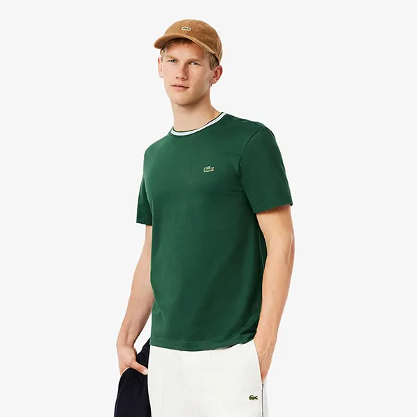Áo Thun Nam Lacoste Men's Regular Fit Ribbed Collar Cotton Tshirt TH9903 51 132 Màu Xanh Lá Size 3