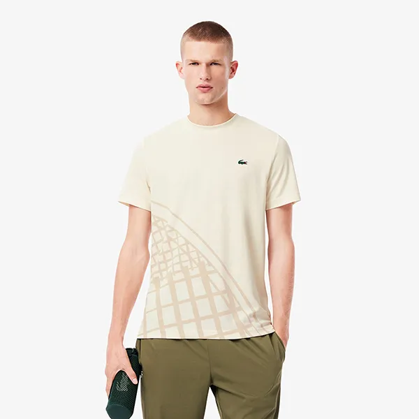 Áo Thun Nam Lacoste Men's Ultra Dry Printed Tennis T-Shirt TH4753-51 XFJ Màu Kem