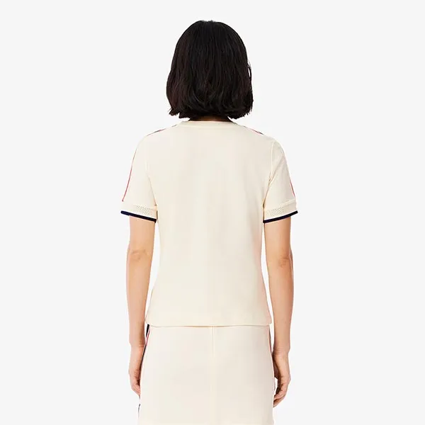 Áo Thun Nữ Lacoste Women's Made In France Textured Piqué T-Shirt TF9630 51 XFJ Màu Be Size 34
