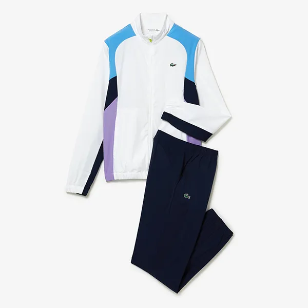Bộ Quần Áo Gió Nam Lacoste Men's Sport Colour Block Tennis Tracksuit WH9341-Y03 Màu Trắng Xanh Size 3