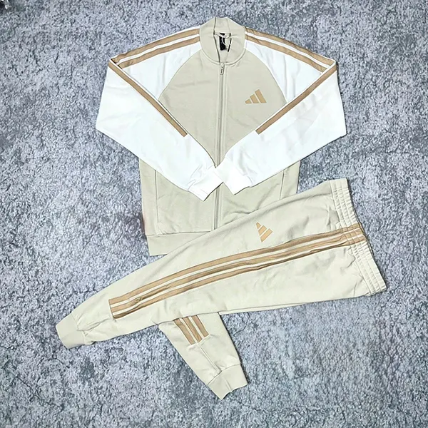 Bộ Quần Áo Nỉ Nam Adidas Tracksuit California Beige Basic 3-Stripes Màu Be Trắng Size M