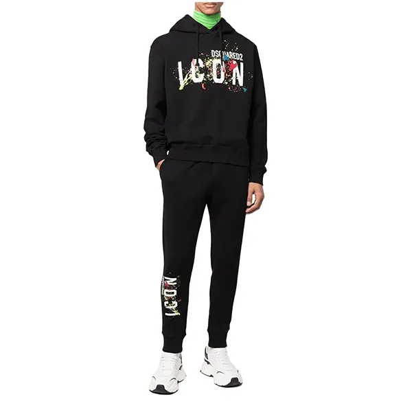 Bộ Quần Áo Nỉ Nam Dsquared2 Icon Splatter Hooded Top Màu Đen Size XS