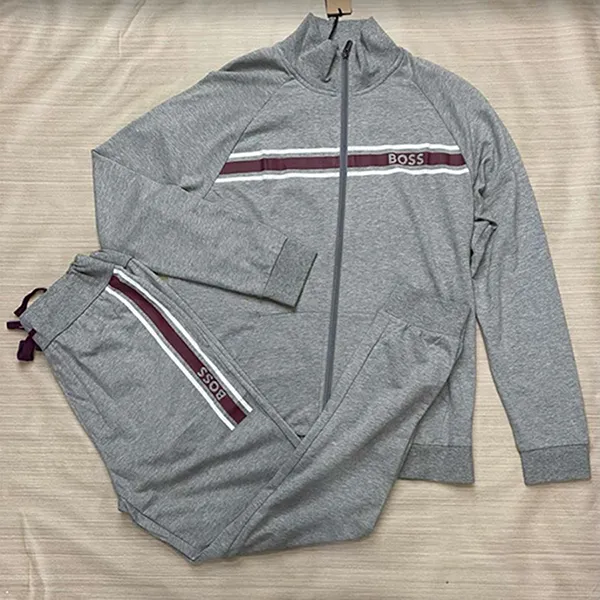 Bộ Quần Áo Nỉ Nam Hugo Boss Cotton Terry Sweatpants Talla Color Grey Màu Xám Size M