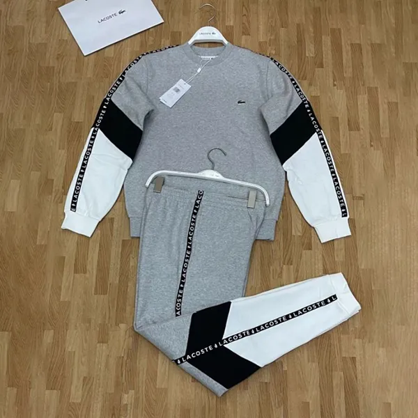 Bộ Quần Áo Nỉ Nam Lacoste Colorblock Sleeved Fleece Màu Ghi Trắng Size 3