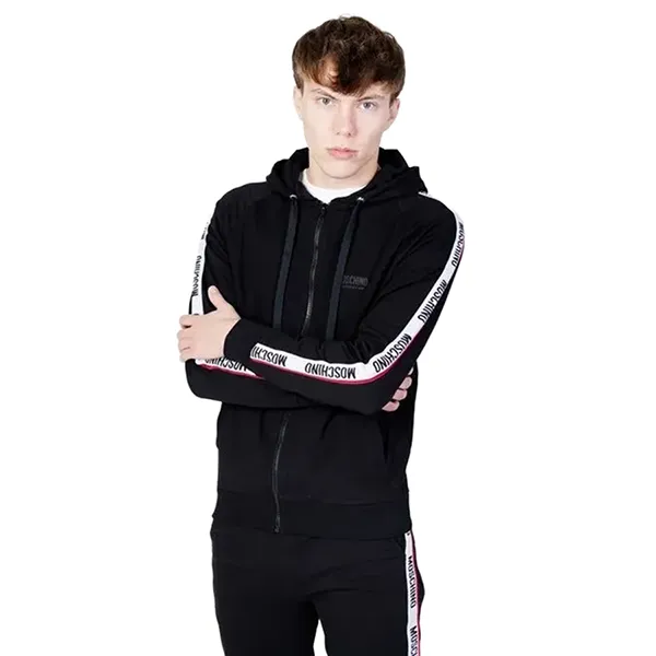 Bộ Quần Áo Nỉ Nam Moschino Felpa Bands Brushed Full Zip Màu Đen Size S