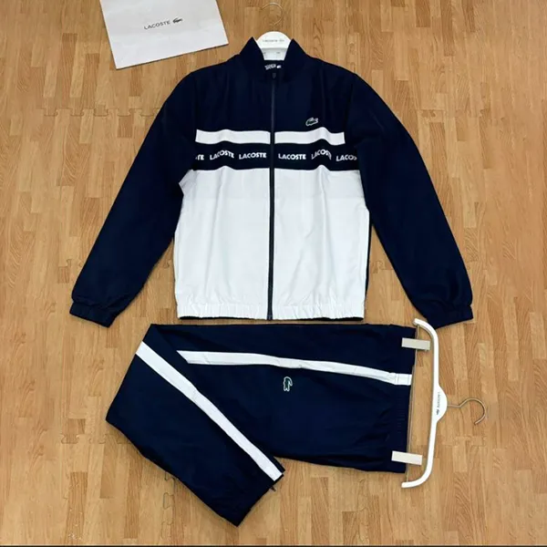 Bộ Thể Thao Nam Lacoste Tracksuit Logo Stripe Tennis Màu Xanh Trắng Size 2