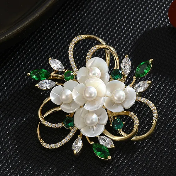 Cài Áo Nữ Meri Pearl Bouquet BR903 Màu Vàng/Trắng