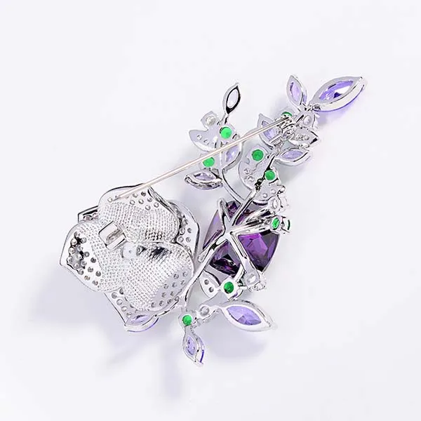 Cài Áo Nữ Meri Violet Camellia BR914 Màu Bạc Tím