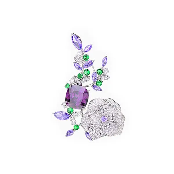 Cài Áo Nữ Meri Violet Camellia BR914 Màu Bạc Tím