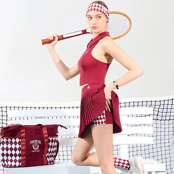 Chân Váy Pickleball Nữ Pom Pêche Bias-Cut Pleated Tennis Skirt - Ancora Red Màu Đỏ
