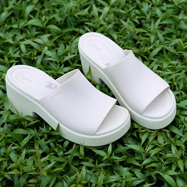 Dép Cao Gót Nữ Crocs Sandal Women Brooklyn Frocsted Slide Heel LiteRide™ Foam - Stucco Màu Be Size 36-37