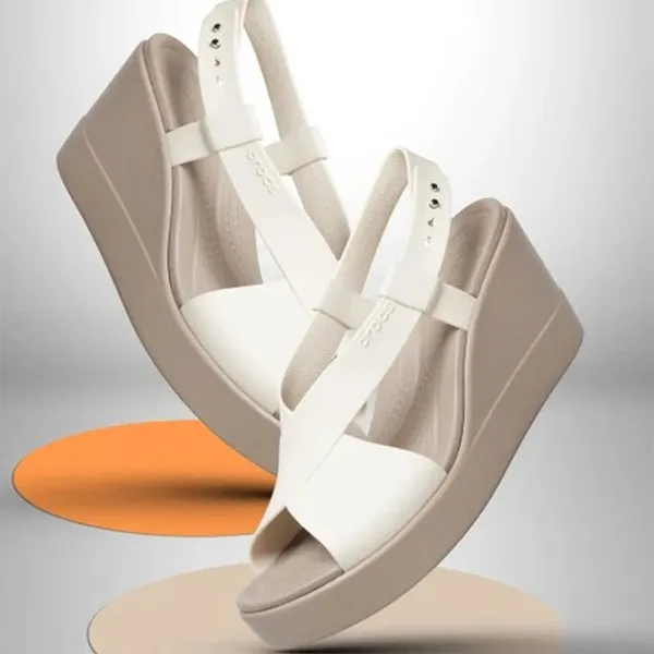 Dép Cao Gót Nữ Crocs Sandal Women Brooklyn High Wedge - Oyster - LiteRide™ Foam Màu Be Xám Size 35