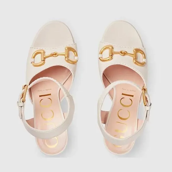 Dép Cao Gót Nữ Gucci Platform Sandal With Horsebit Màu Trắng Size 35