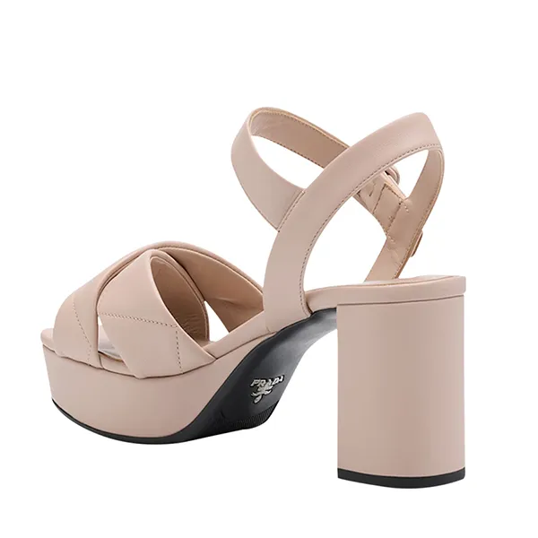 Dép Cao Gót Nữ Prada Quilted Leather Platform Sandals Ninfea Màu Hồng Size 36.5
