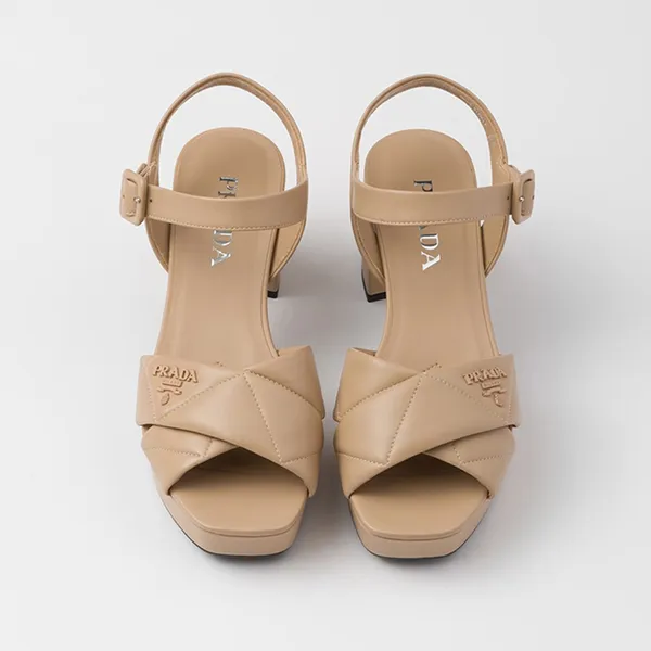 Dép Cao Gót Nữ Prada Quilted Nappa Leather Platform Sandals Màu Be Vàng 1XP43B_038_F0036_F_D065 Màu Be Nâu Size 36.5