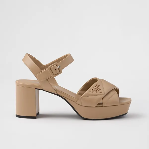 Dép Cao Gót Nữ Prada Quilted Nappa Leather Platform Sandals Màu Be Vàng 1XP43B_038_F0036_F_D065 Màu Be Nâu Size 36.5