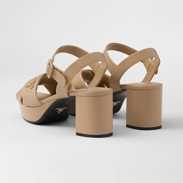 Dép Cao Gót Nữ Prada Quilted Nappa Leather Platform Sandals Màu Be Vàng 1XP43B_038_F0036_F_D065 Màu Be Nâu Size 36.5