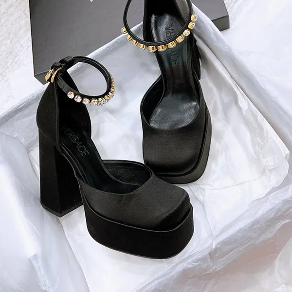 Dép Cao Gót Nữ Versace Medusa Aevitas Black Màu Đen Size 37