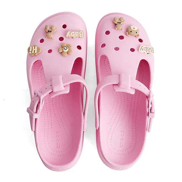 Dép Nữ Crocs Sandal Women Classic Mary Jane Clog Charm Sweet Chocolate Bear Pink Tweed Màu Hồng