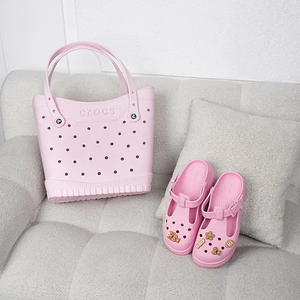 Dép Nữ Crocs Sandal Women Classic Mary Jane Clog Charm Sweet Chocolate Bear Pink Tweed Màu Hồng