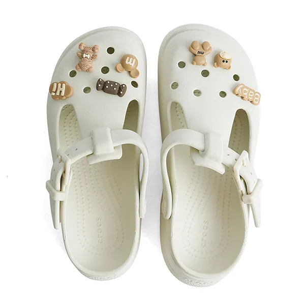 Dép Nữ Crocs Sandal Women Classic Mary Jane Clog Sweet Chocolate Bear Linen Màu Be Kem Size 35